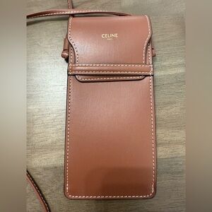 CELINE Brown Leather Crossbody Phone Pouch
